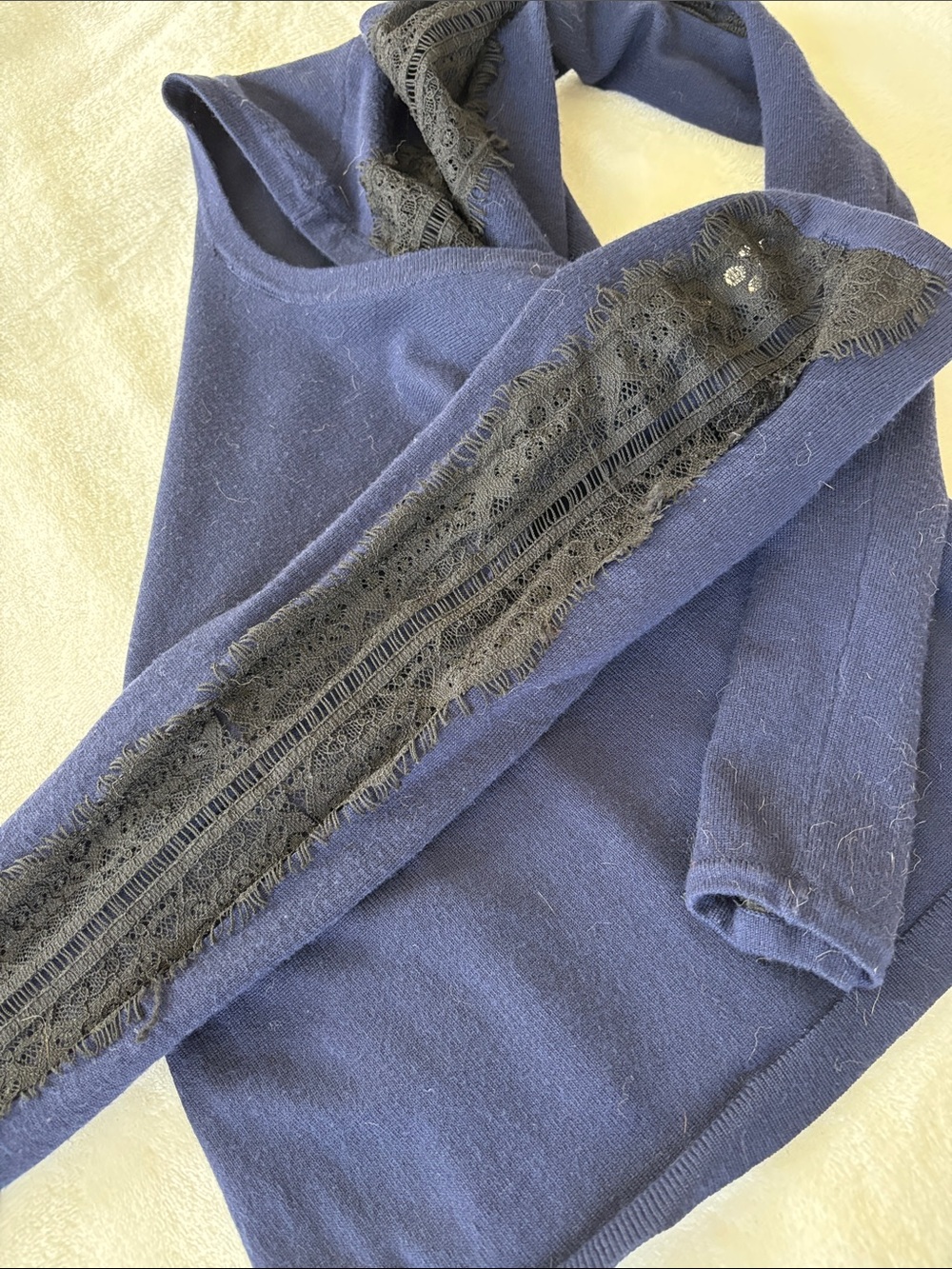 Guess Navy Long Sleeve Top with Black Lace Shoulders - Picture 6 of 7